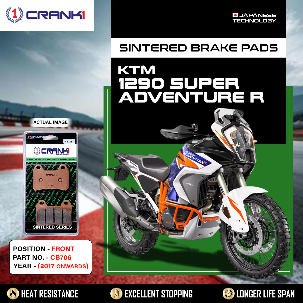 Crank1 Sintered Brake Pads For KTM 1290 Super Adventure R (2017 Onwards) - Front - CB706 - 2 Sets