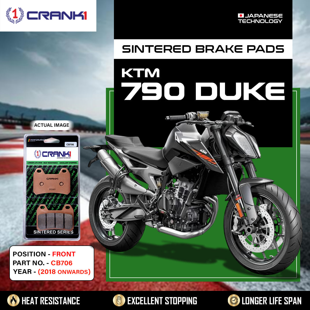 Crank1 Sintered Brake Pads For KTM 790 Duke (2018 Onwards) - Front - CB706 - 2 Sets