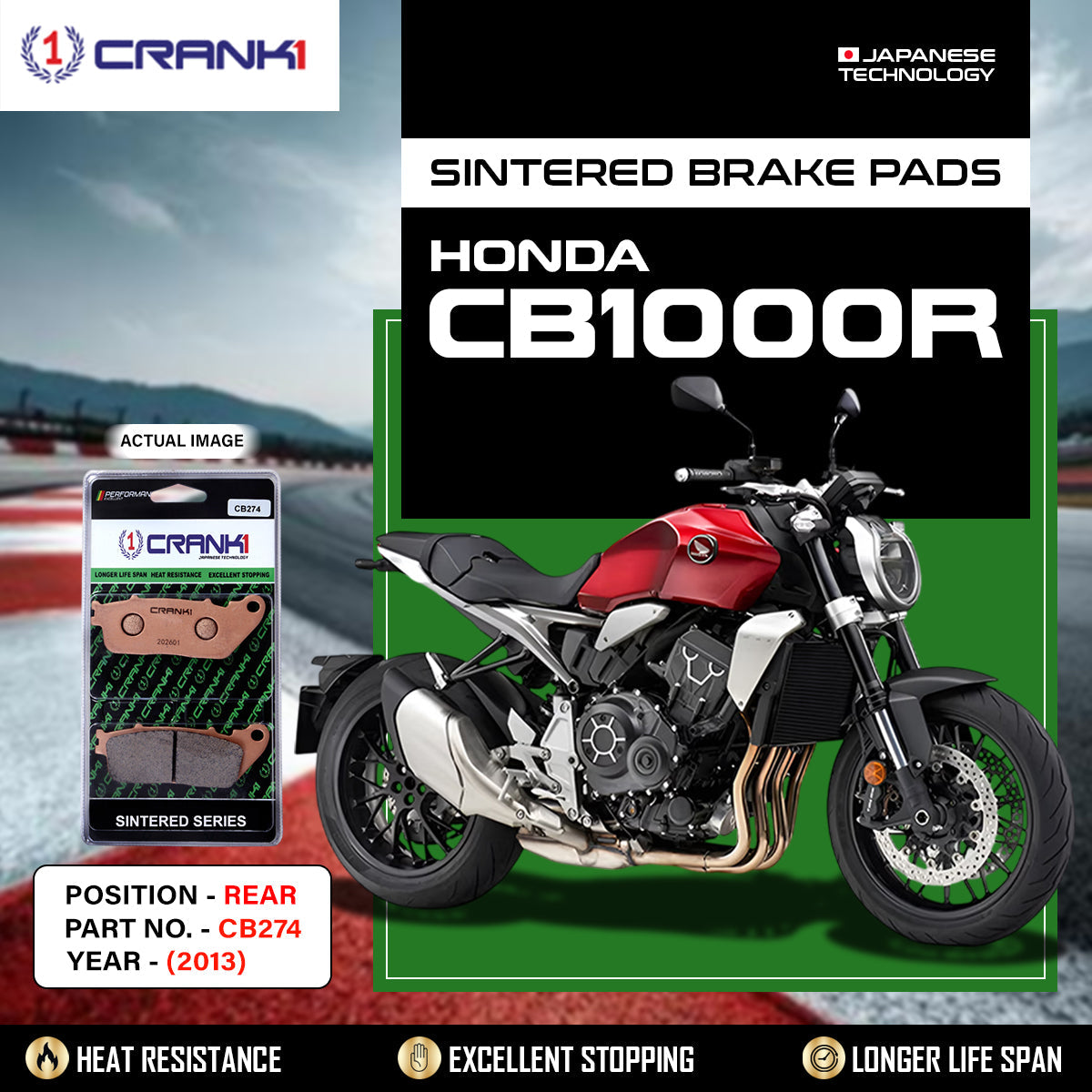 Crank1 Sintered Brake Pads For Honda CB1000R (2013) - Rear - CB274