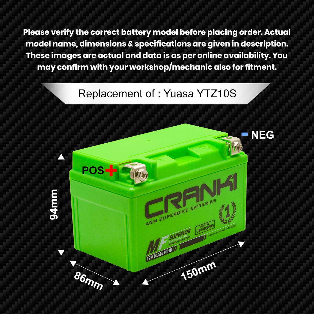 Crank1 Battery For Honda CBR 1000RR (2004-2007) - CB10S - Factory Activated