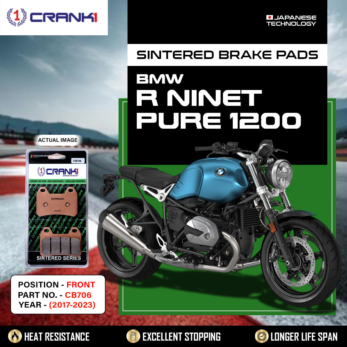 Crank1 Sintered Brake Pads For BMW R nineT Pure 1200 (2017-2023) - Front - CB706 - 2 Sets