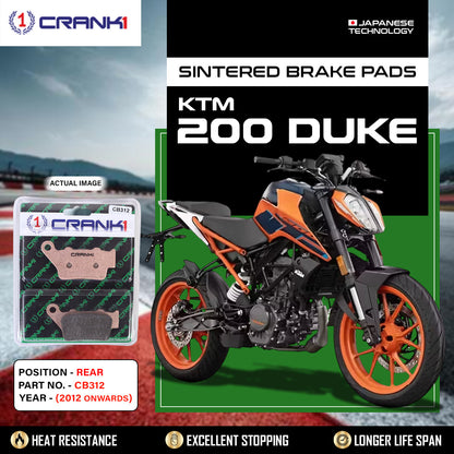 Crank1 Sintered Brake Pads For KTM 200 Duke (2012 Onwards) - Rear - CB312