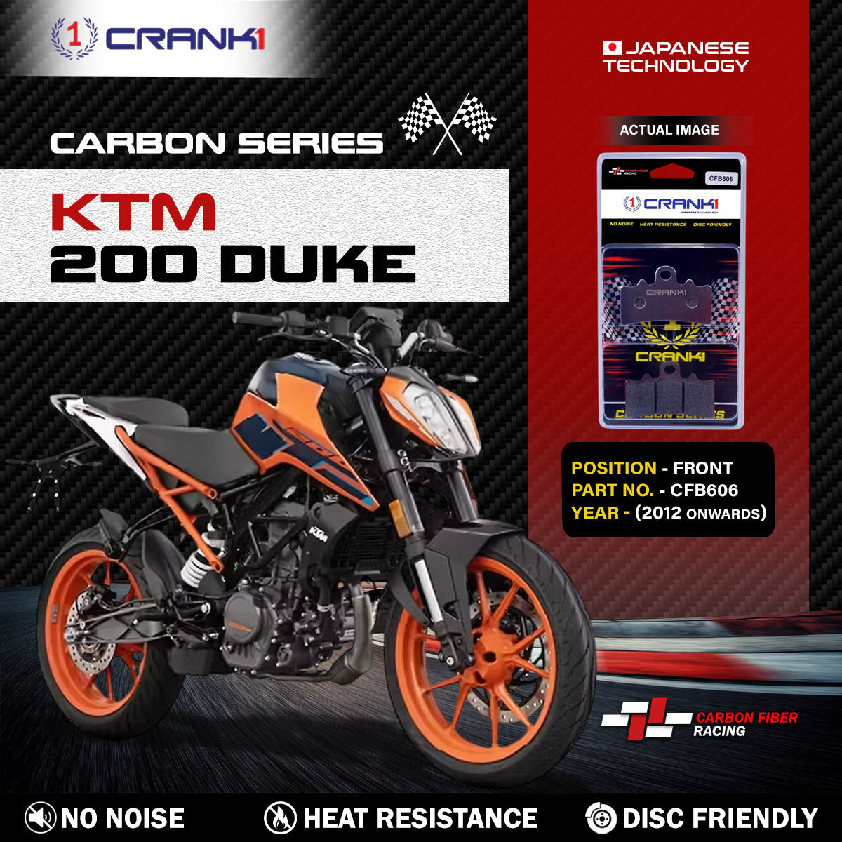 Crank1 Carbon Brake Pads For KTM 200 Duke (2012 Onwards) - Front - CFB606