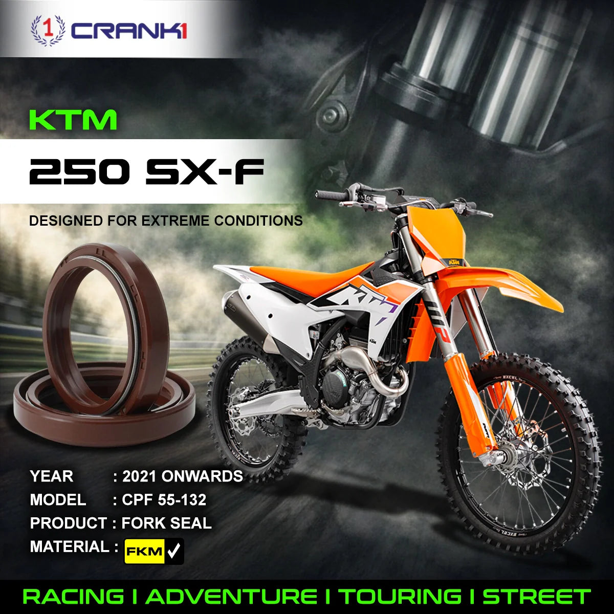 Crank1 Fork Oil Seals Pair For KTM 250 SX-F (2021 Onwards) - CPF55-132