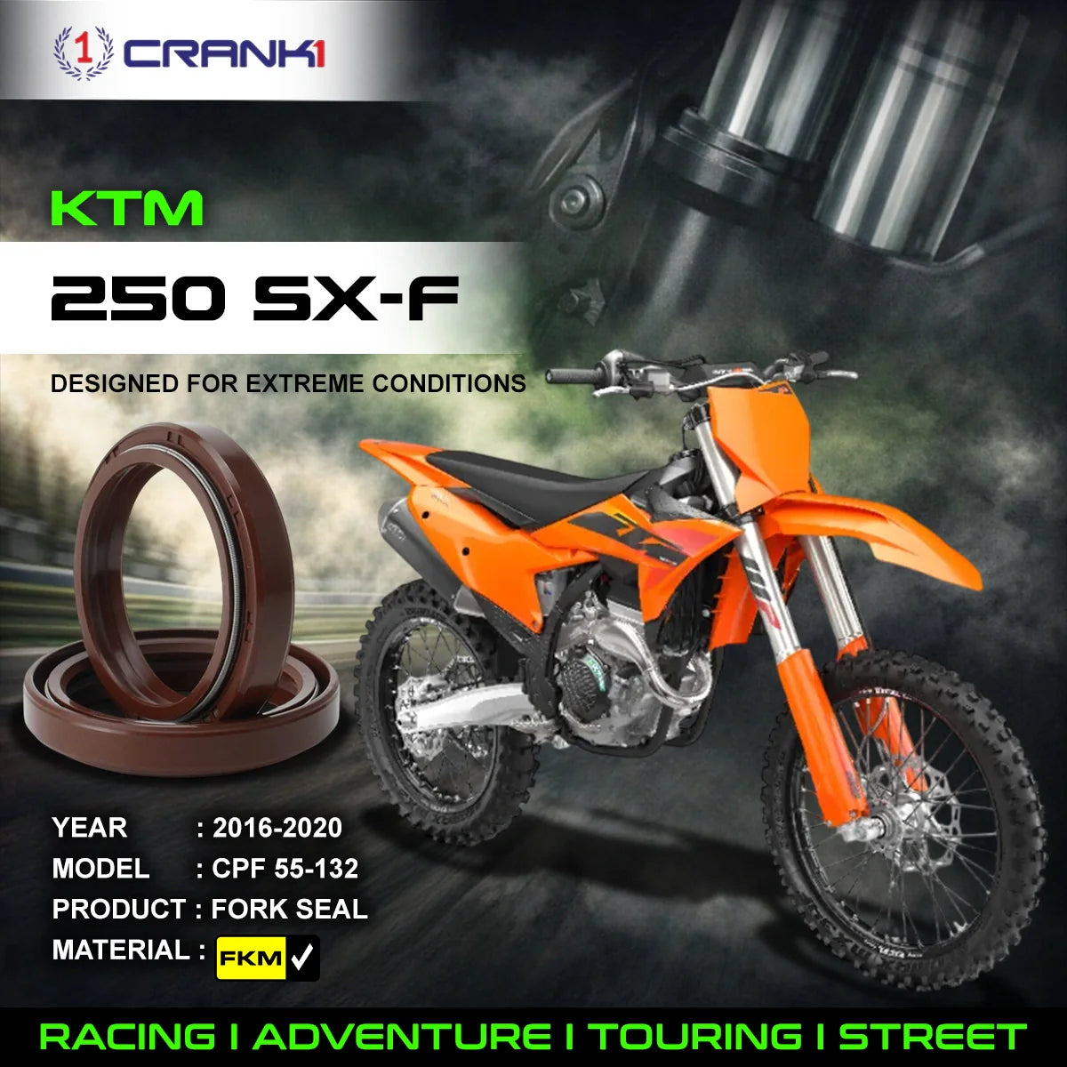Crank1 Fork Oil Seals Pair For KTM 250 SX-F (2016-2020) - CPF55-132