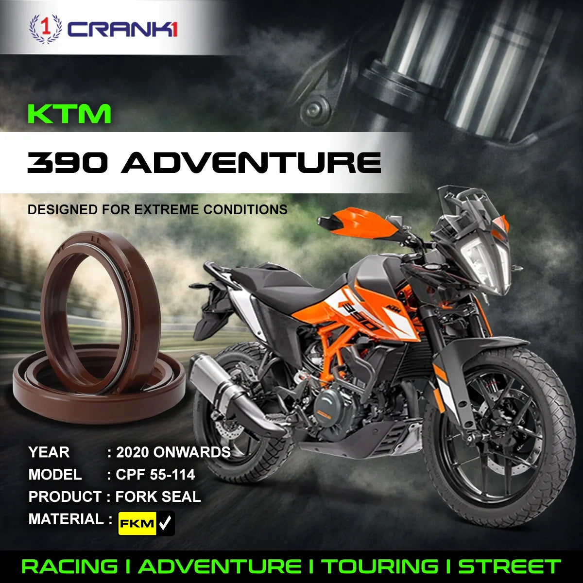 Crank1 Fork Oil Seals Pair For KTM 390 Adventure (2020 Onwards) - CPF55-114