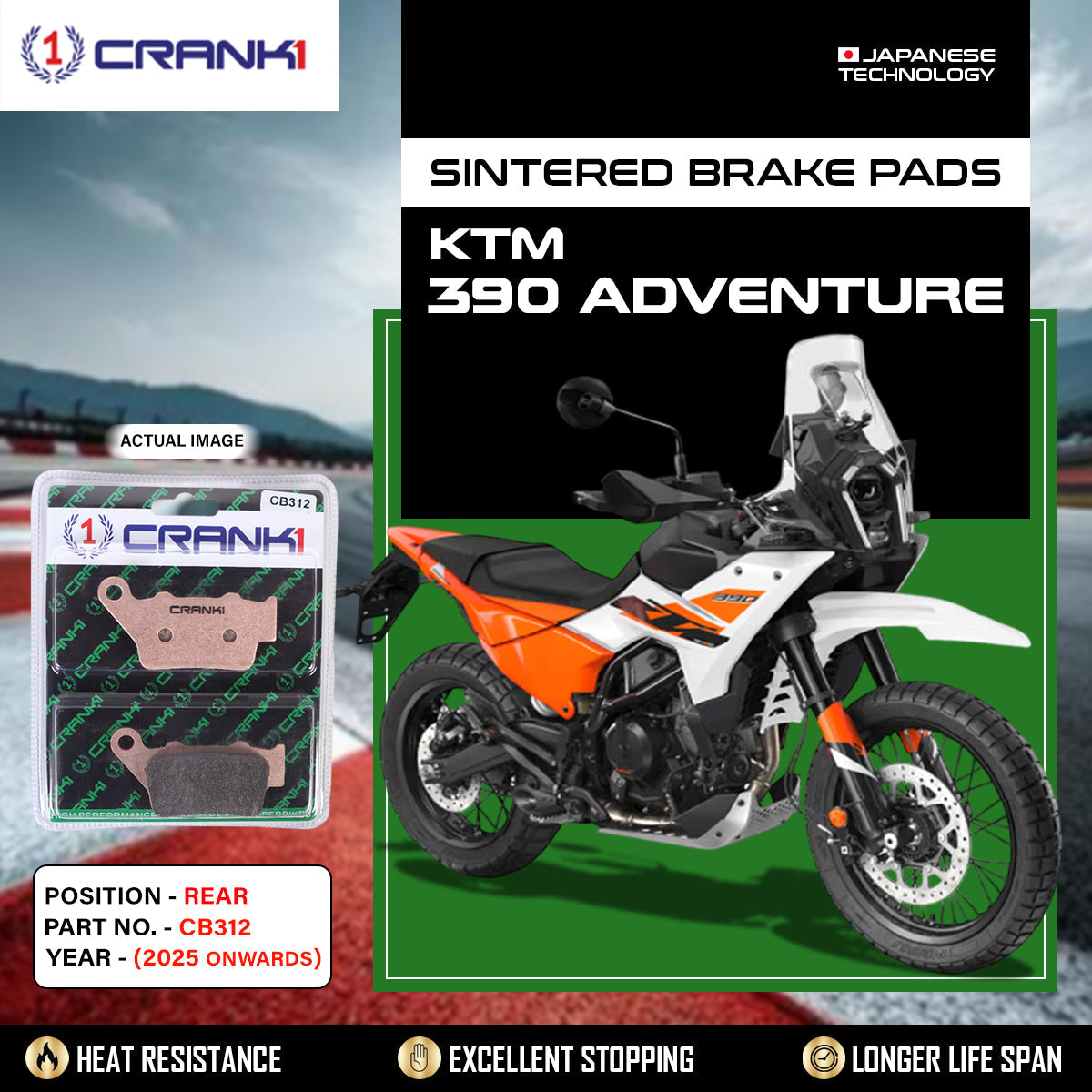 Crank1 Sintered Brake Pads For KTM 390 Adventure (2025 Onwards) - Rear - CB312
