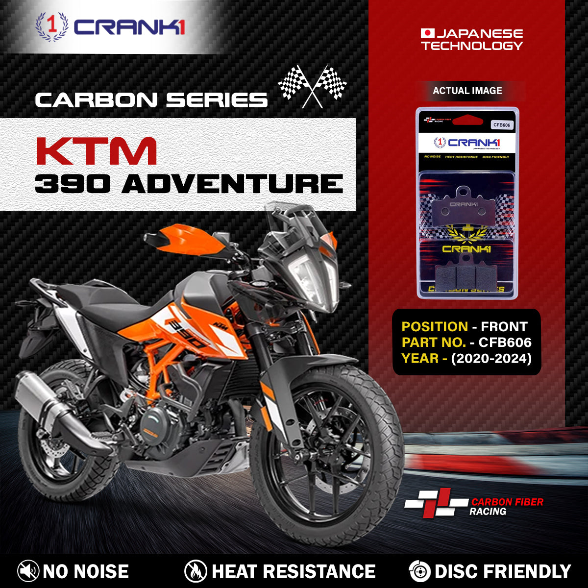 Crank1 Carbon Brake Pads For KTM 390 Adventure (2020-2024) - Front - CFB606