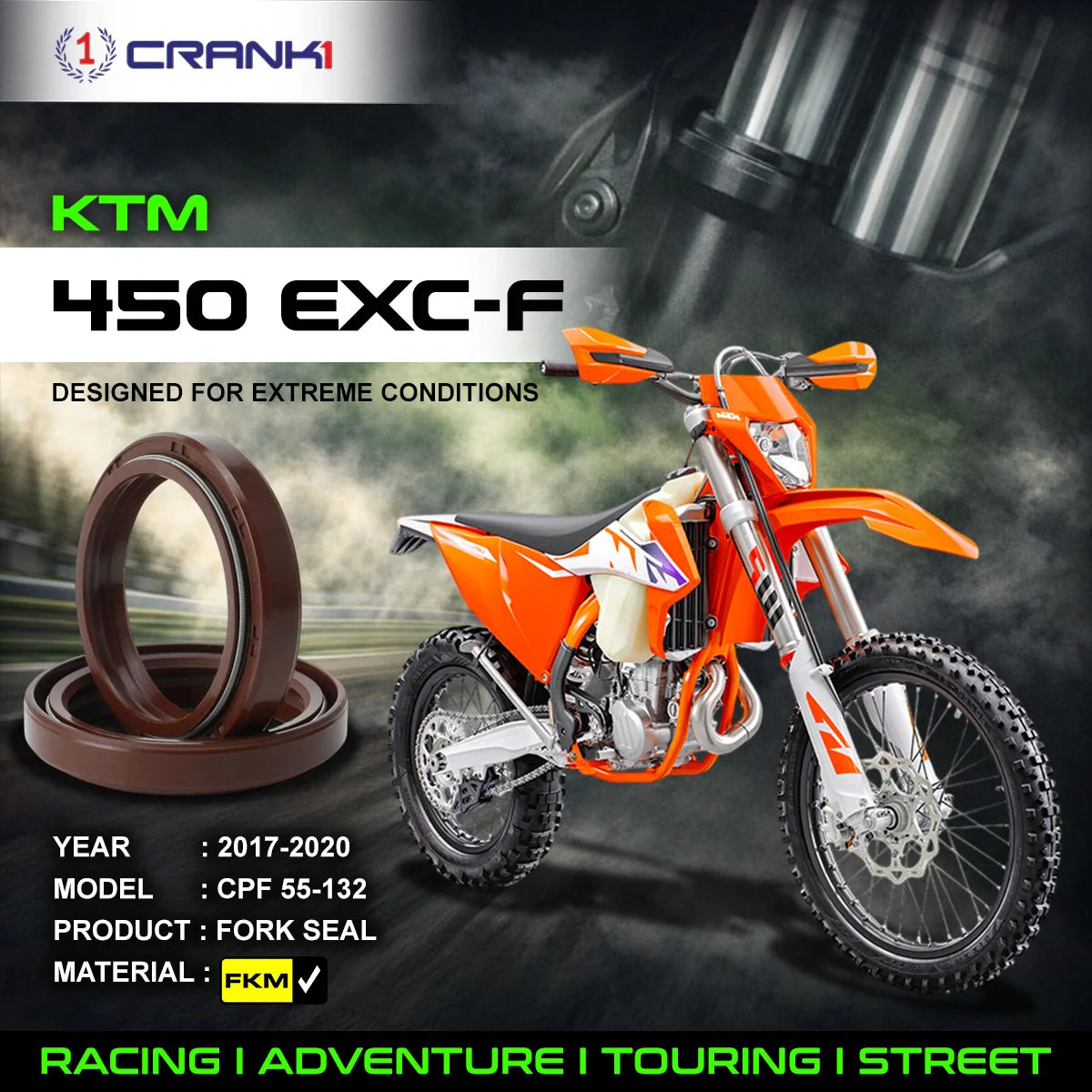 Crank1 Fork Oil Seals Pair For KTM 450 EXC-F (2017-2020) - CPF55-132