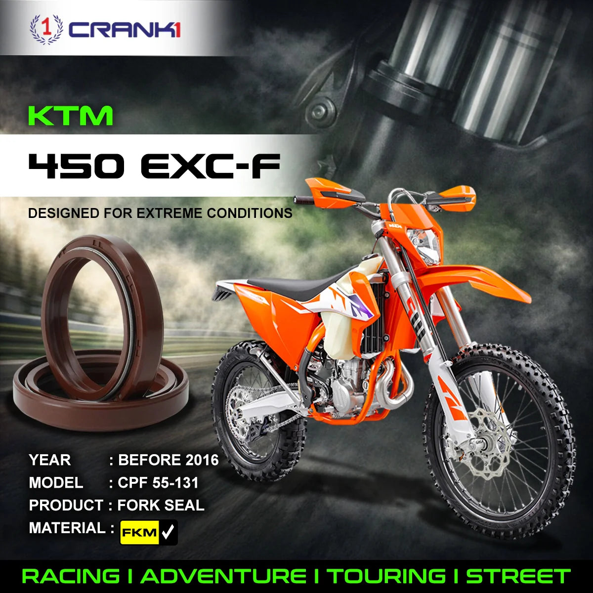 Crank1 Fork Oil Seals Pair For KTM 450 EXC-F (Before 2016) - CPF55-131