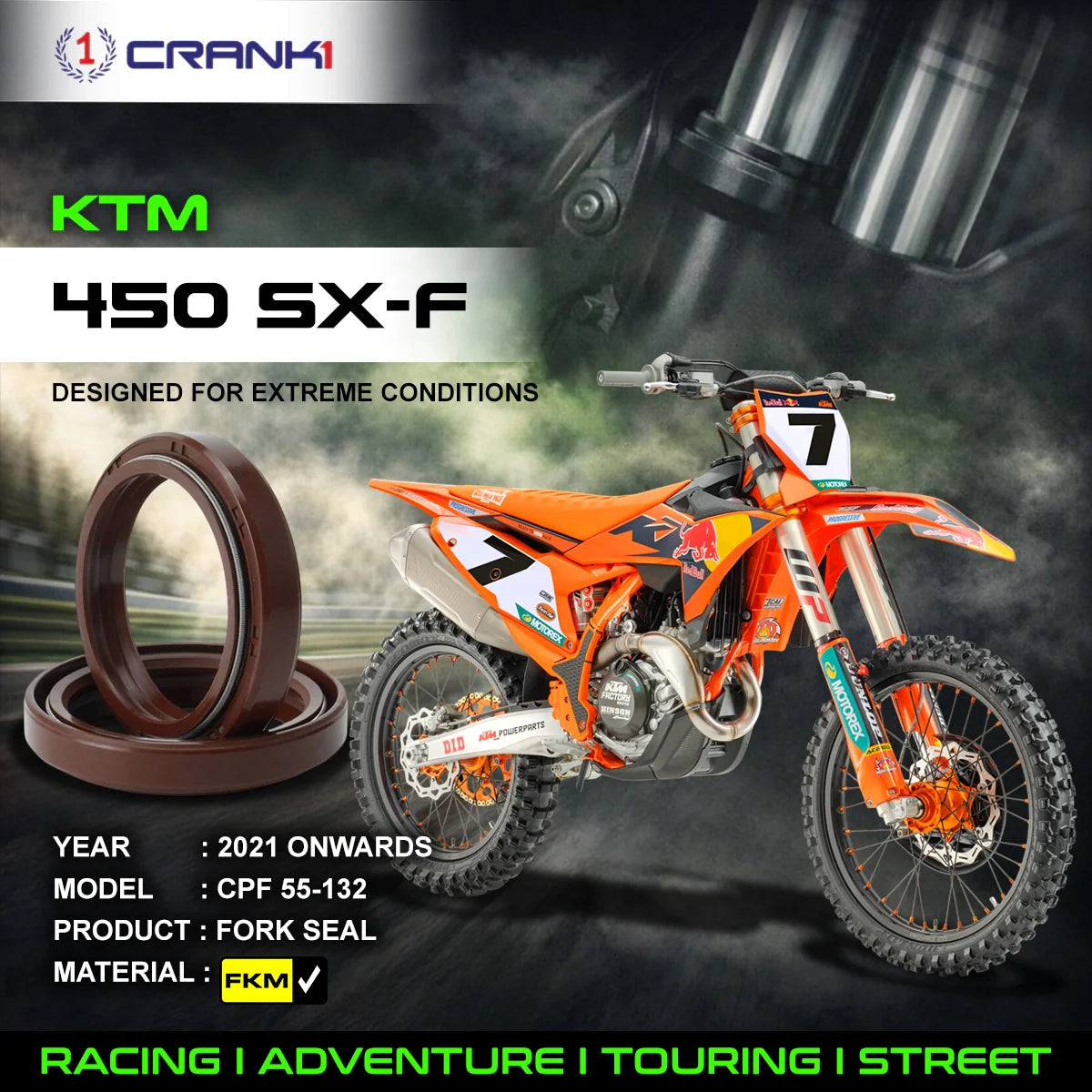 Crank1 Fork Oil Seals Pair For KTM 450 SX-F (2021 Onwards) - CPF55-132