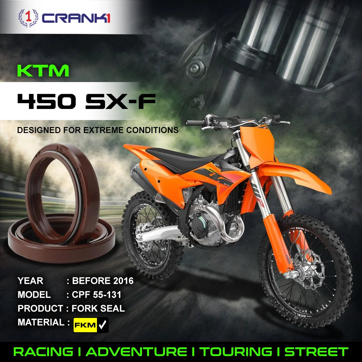 Crank1 Fork Oil Seals Pair For KTM 450 SX-F (Before 2016) - CPF55-131