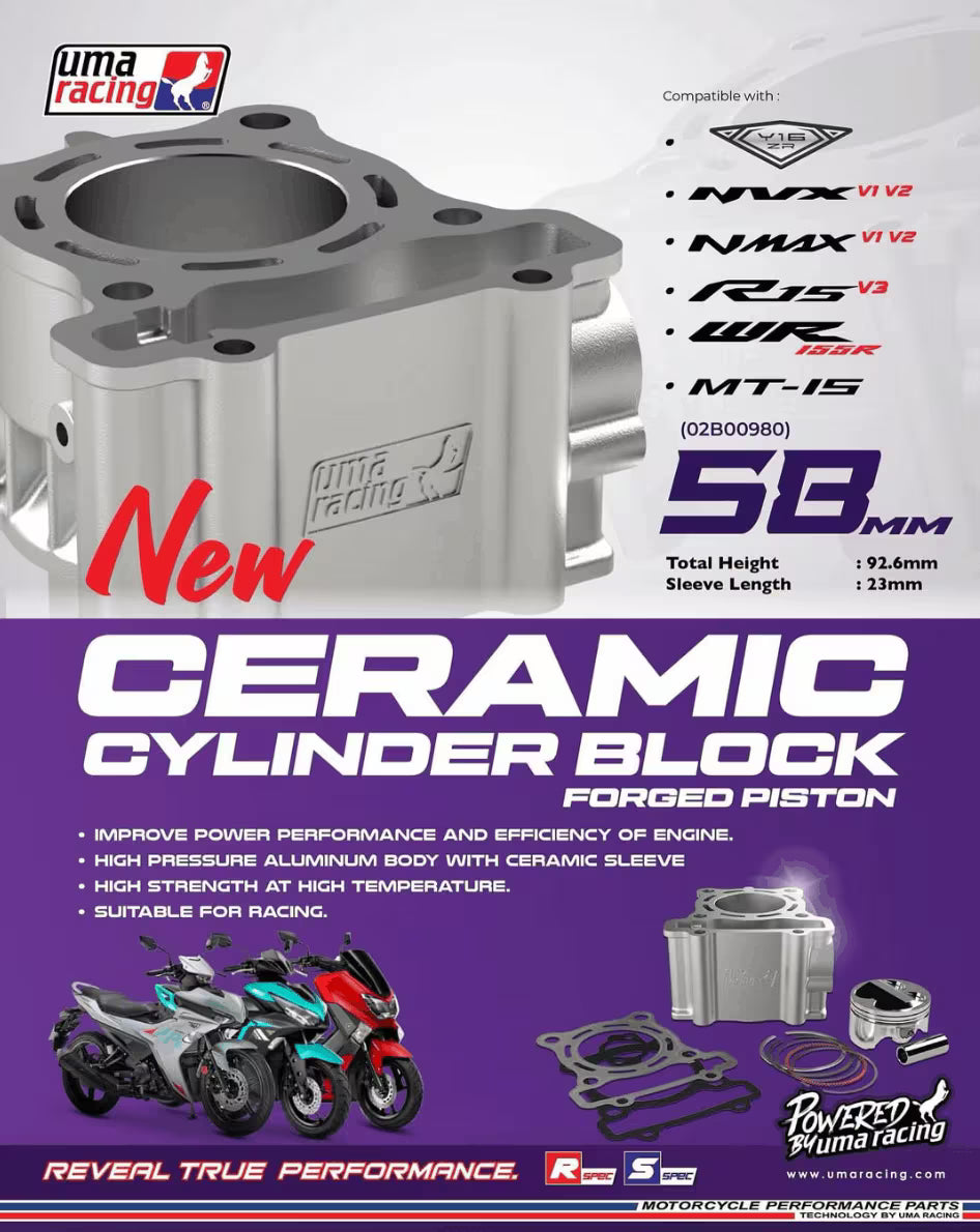 UMA Racing Ceramic Block Forged Piston for Yamaha Aerox 155/ MT/ R15 V3/ V4 58MM - 02B00980
