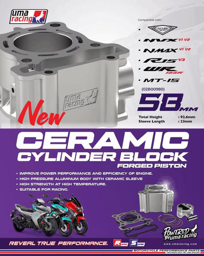 UMA Racing Ceramic Block Forged Piston for Yamaha Aerox 155/ MT/ R15 V3/ V4 58MM - 02B00980