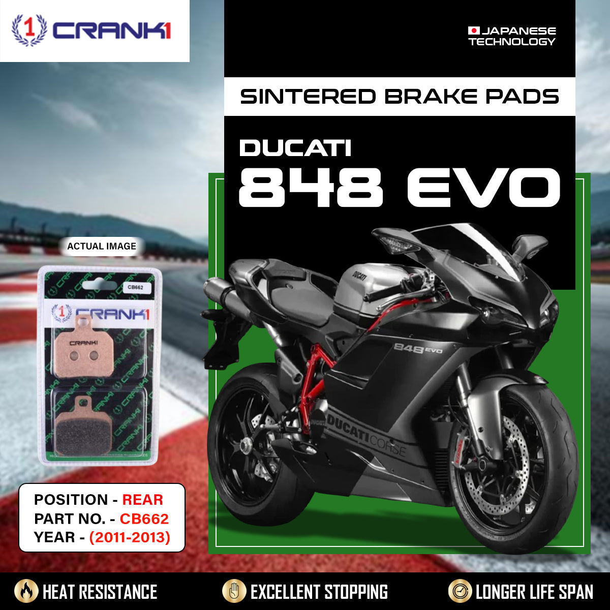 Crank1 Sintered Brake Pads For Ducati EVO 848 (2011-2013) - Rear - CB662