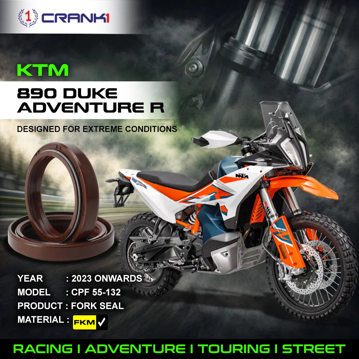 Crank1 Fork Oil Seals Pair For KTM 890 Duke Adventure R (2023 Onwards) - CPF55-132