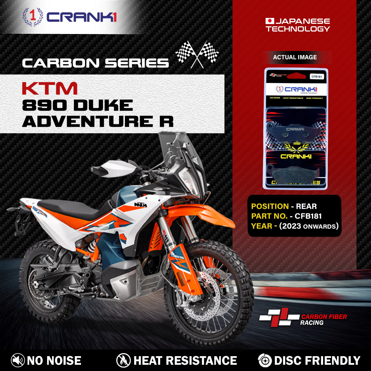 Crank1 Carbon Brake Pads For KTM 890  Adventure R (2023 Onwards) - Rear - CFB181