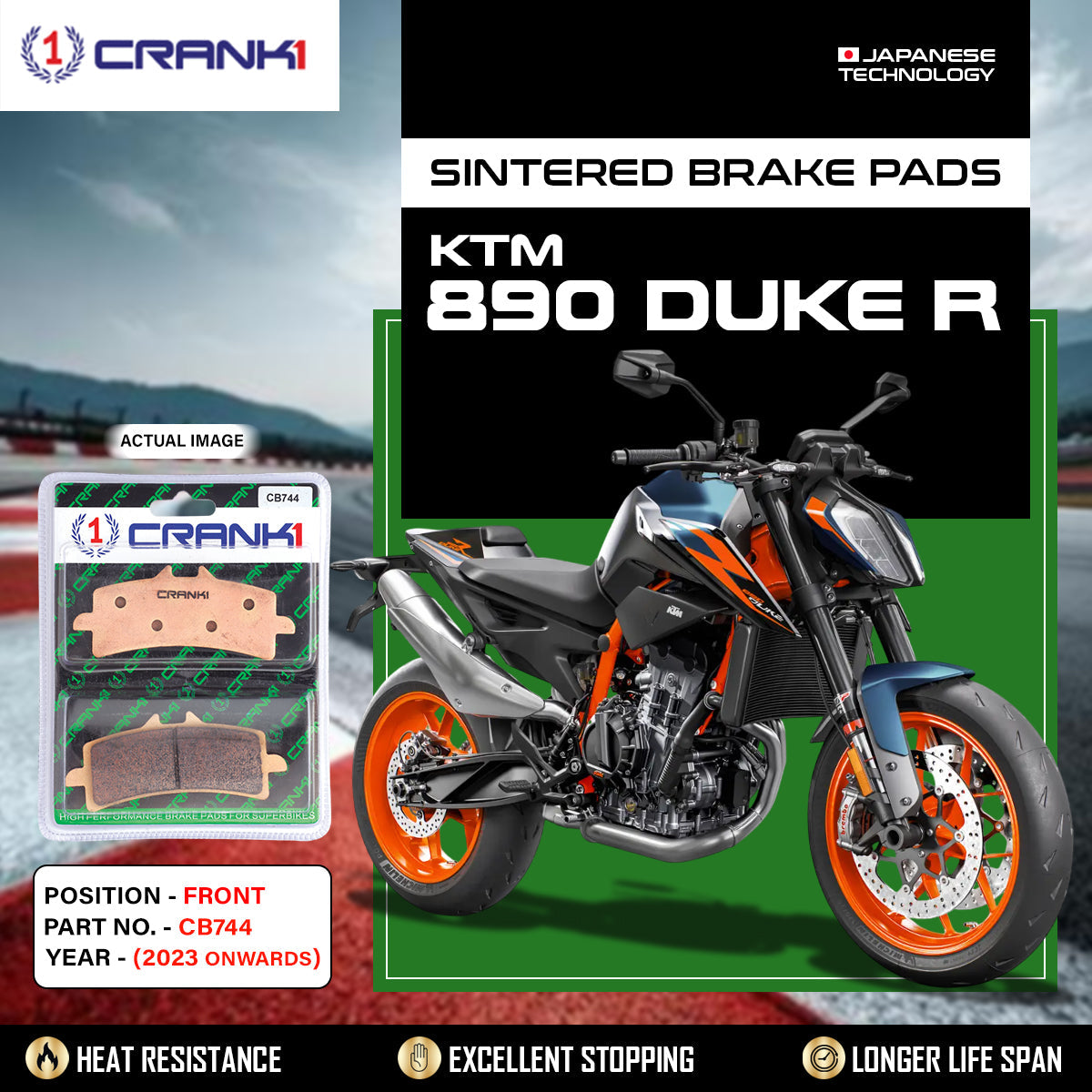 Crank1 Sintered Brake Pads For KTM 890 Duke R (2023 Onwards) - Front - CB744 - 2 Sets