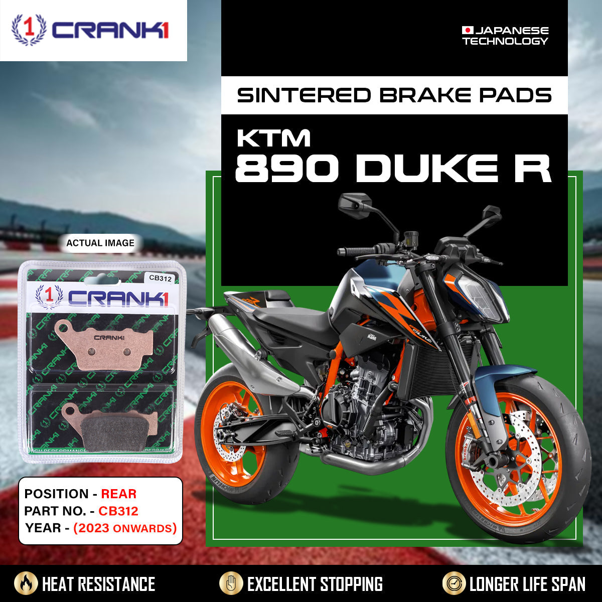 Crank1 Sintered Brake Pads For KTM 890 Duke R (2023 Onwards) - Rear - CB312