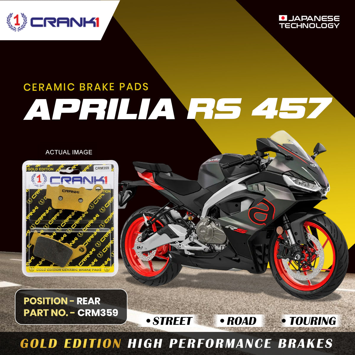 Crank1 Ceramic Brake Pads For Aprilia RS 457 - Rear - CRM359