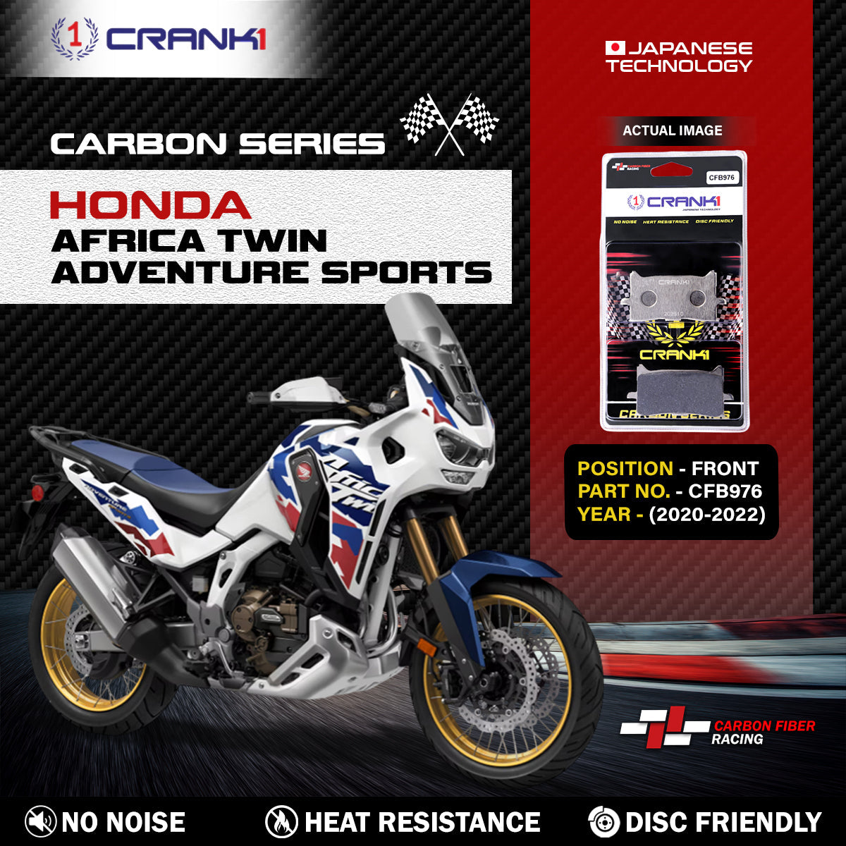 Crank1 Carbon Brake Pads For Honda  Africa Twin Adventure Sports (2020-2022) - Front - CFB976 - 2 Sets