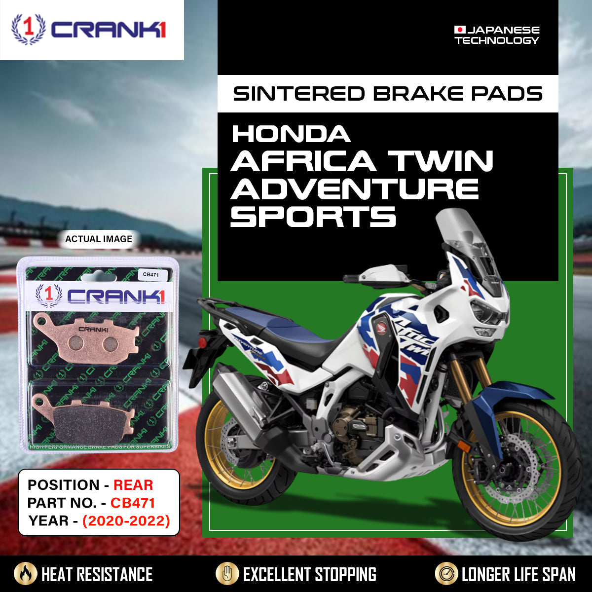 Crank1 Sintered Brake Pads For Honda Africa Twin Adventure Sports (2020-2022) - Rear - CB471
