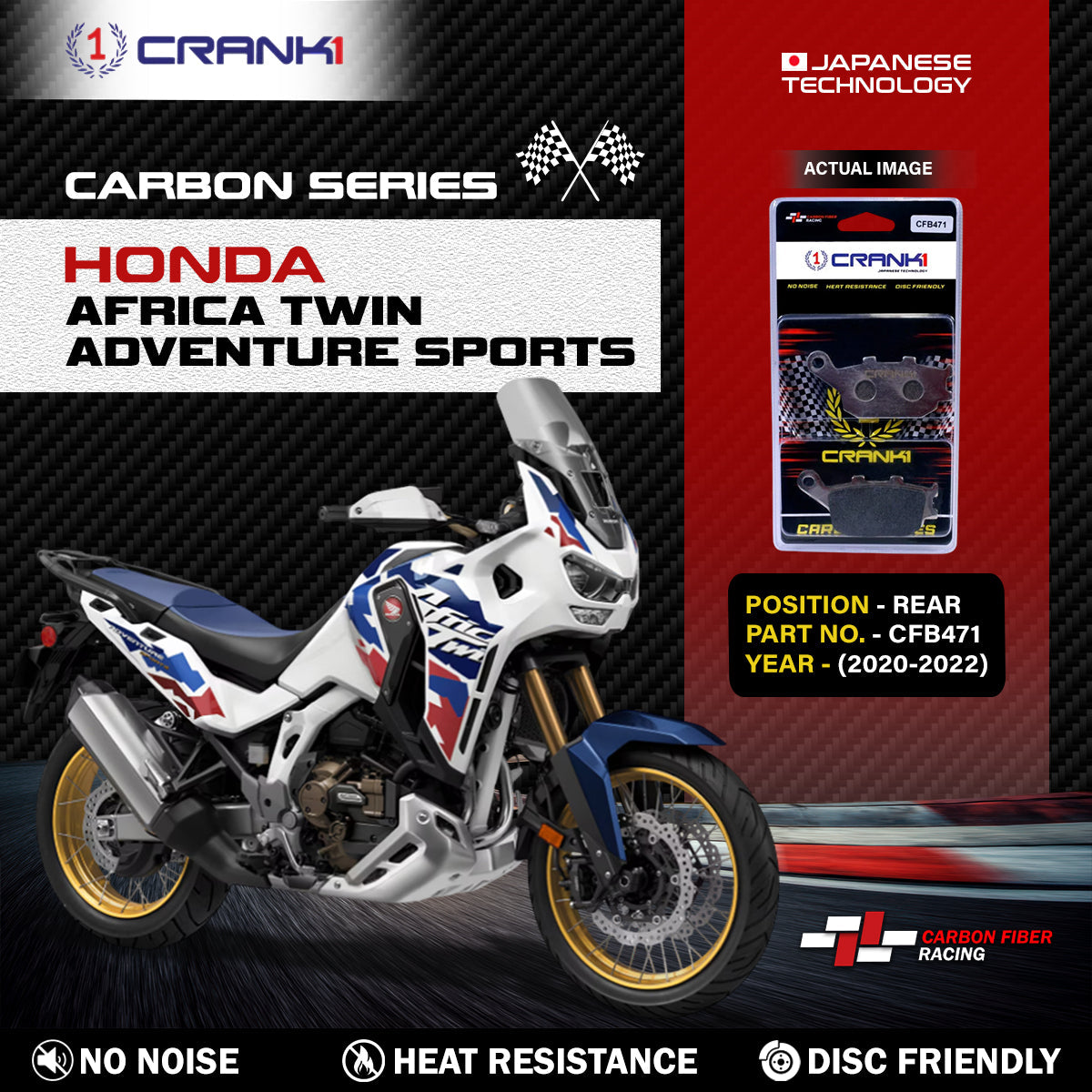 Crank1 Carbon Brake Pads For Honda  Africa Twin Adventure Sports (2020-2022) - Rear - CFB471