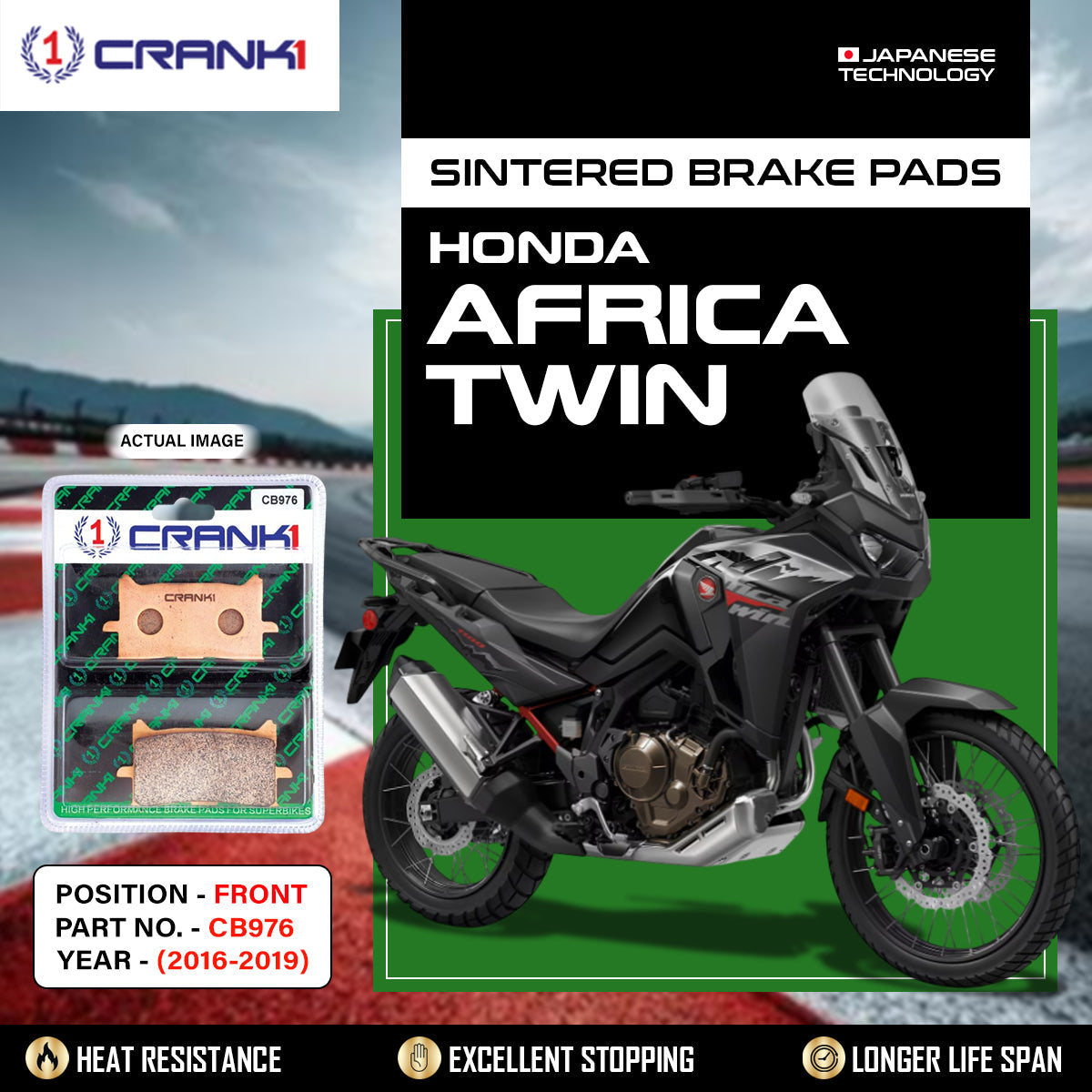 Crank1 Sintered  Brake Pads For Honda Africa Twin (2016-2019) - Front - CB976 - 2 Sets