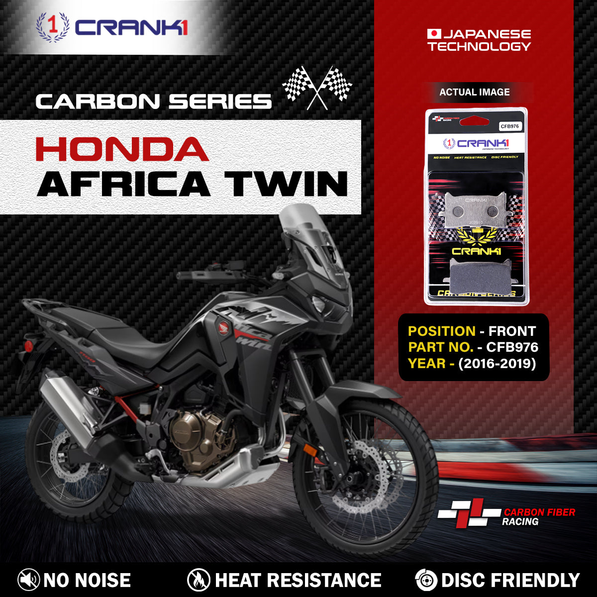 Crank1 Carbon Brake Pads For Honda Africa Twin (2016-2019) - Front - CFB976 - 2 Sets