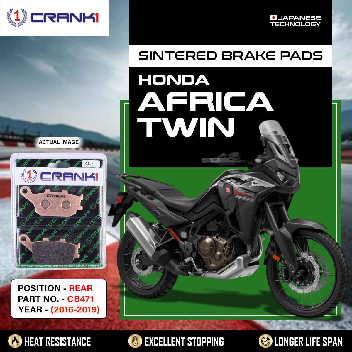 Crank1 Sintered Brake Pads For Honda Africa Twin (2016-2019) - Rear - CB471