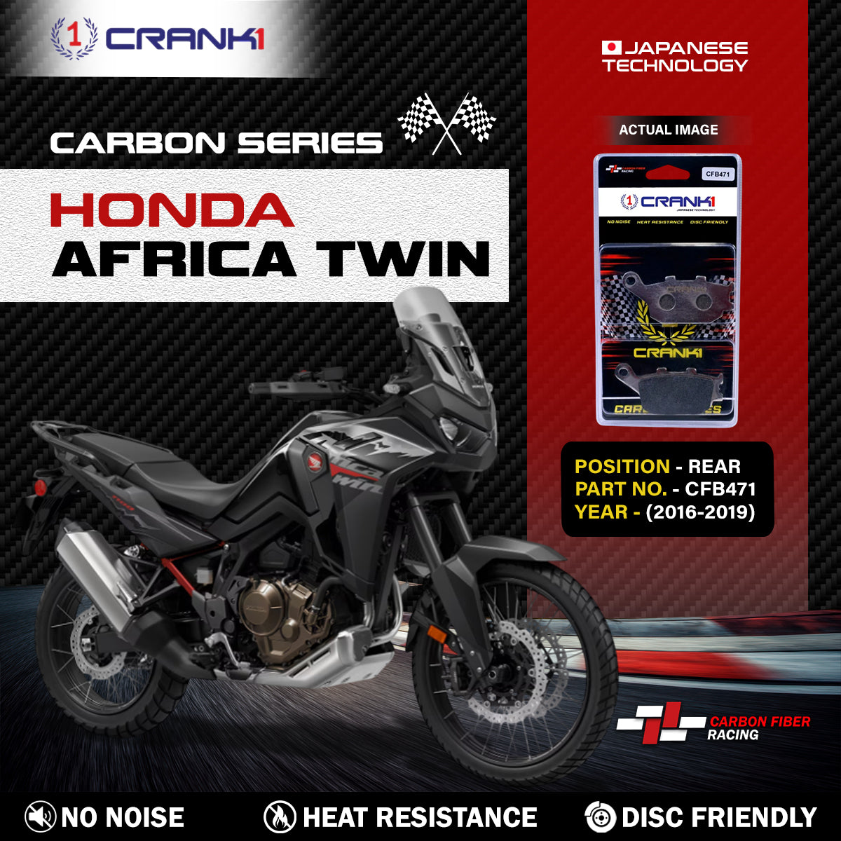 Crank1 Carbon Brake Pads For Honda Africa Twin (2016-2019) - Rear - CFB471