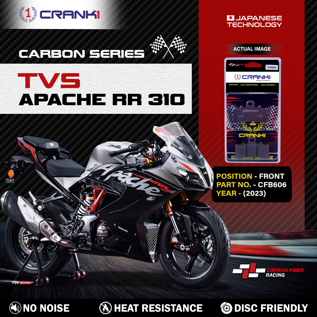 Crank1 Carbon Brake Pads For TVS Apache RR 310 (2023) - Front - CFB606