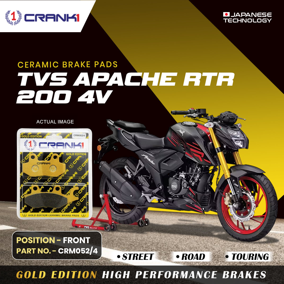 Crank1 Ceramic Brake Pads For TVS Apache RTR 200 4V - Front - CRM052/4