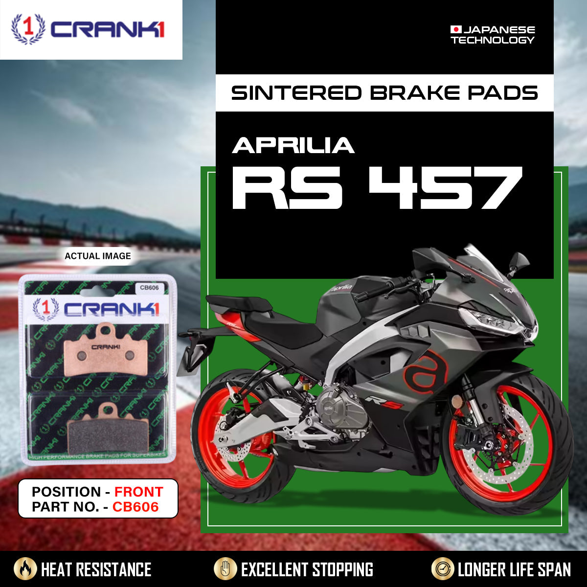Crank1 Sintered Brake Pads For Aprilia RS 457 - Front - CB606