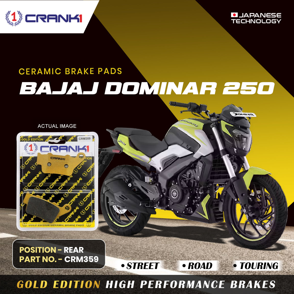 Crank1 Ceramic Brake Pads For Bajaj Dominar 250 - Rear - CRM359