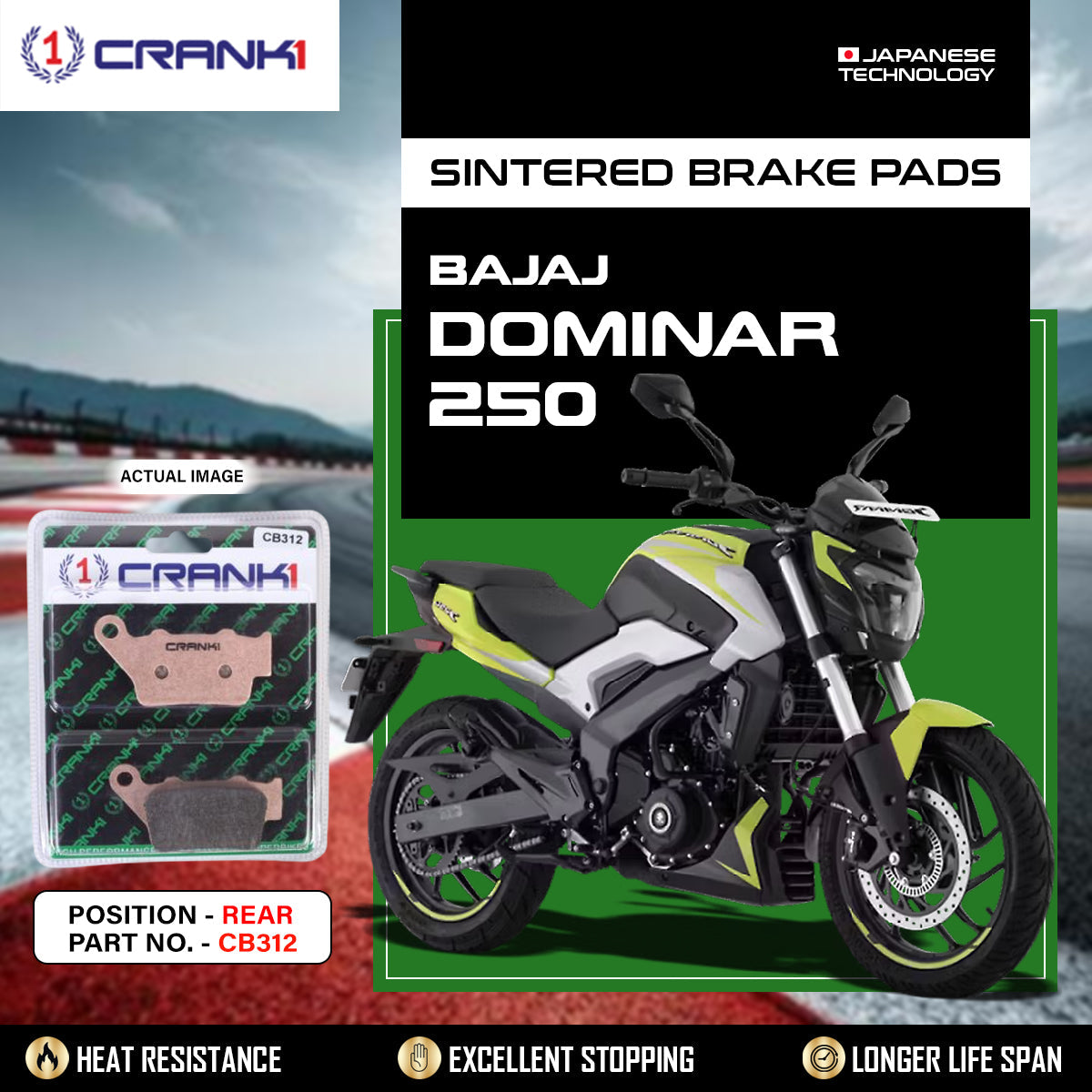 Crank1 Sintered Brake Pads For Bajaj Dominar 250 - Rear - CB312