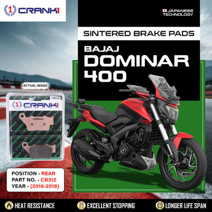 Crank1 Sintered Brake Pads For Bajaj Dominar 400 (2016-2018) - Rear - CB312