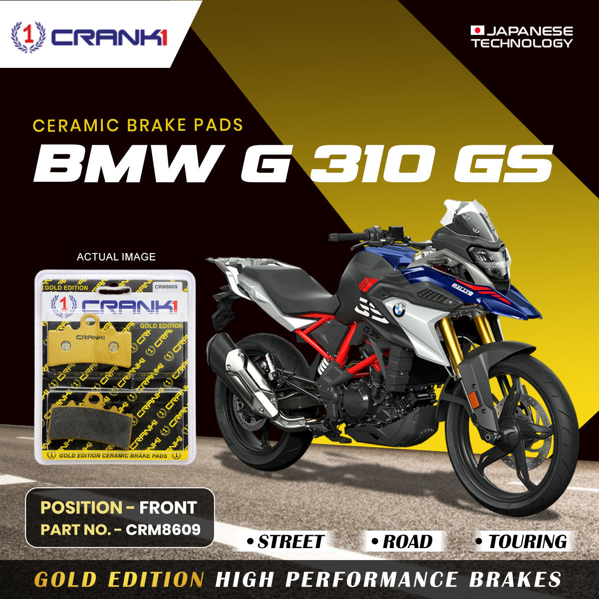 Crank1 Ceramic Brake Pads For BMW G 310 GS - Front - CRM8609