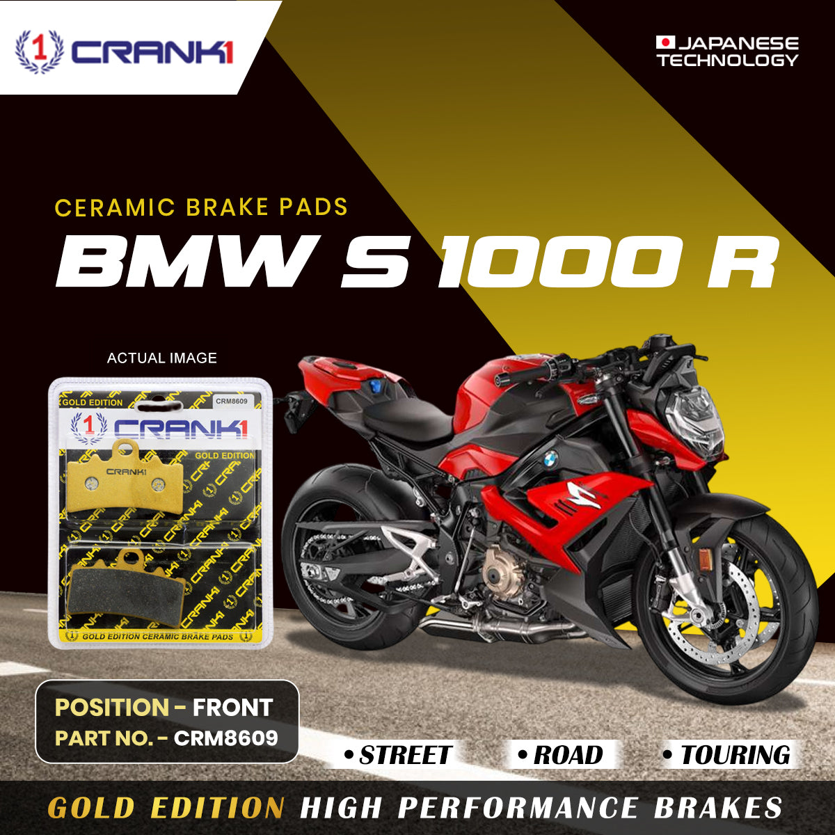 Crank1 Ceramic Brake Pads For BMW S 1000 R - Front - CRM8609