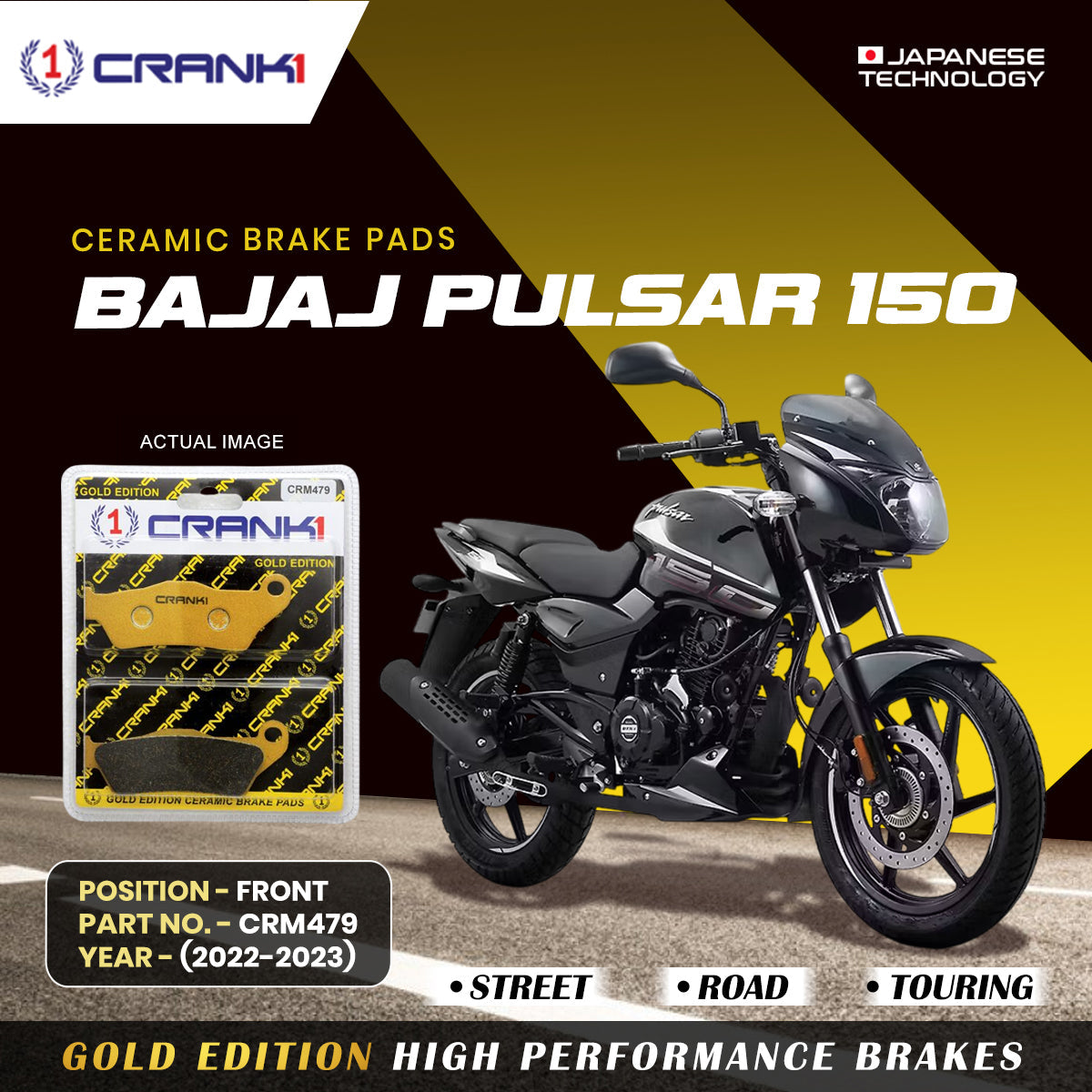 Crank1 Ceramic Brake Pads For Bajaj Pulsar 150 (2022-2023) - Front - CRM479