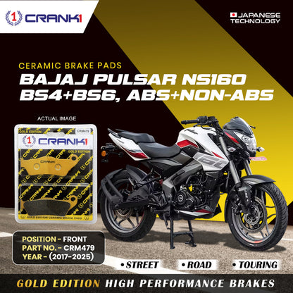 Crank1 Ceramic Brake Pads For Bajaj Pulsar NS-160 BS4+BS6,ABS+NON-ABS (2017-2025) - Front - CRM479