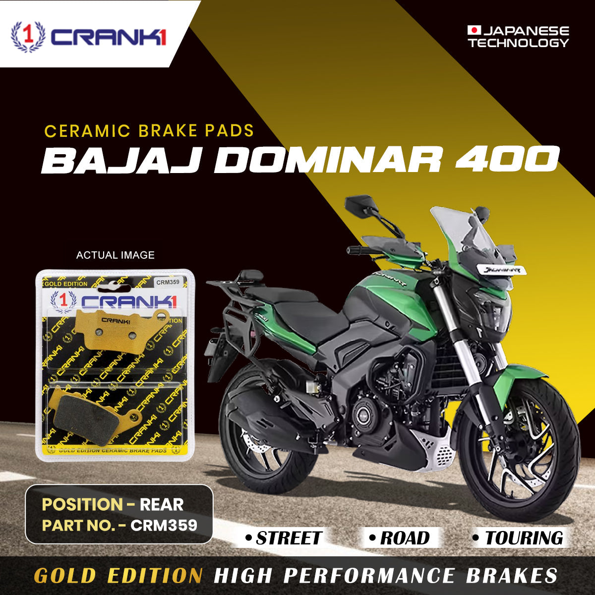 Crank1 Ceramic Brake Pads For Bajaj Dominar 400 - Rear - CRM359