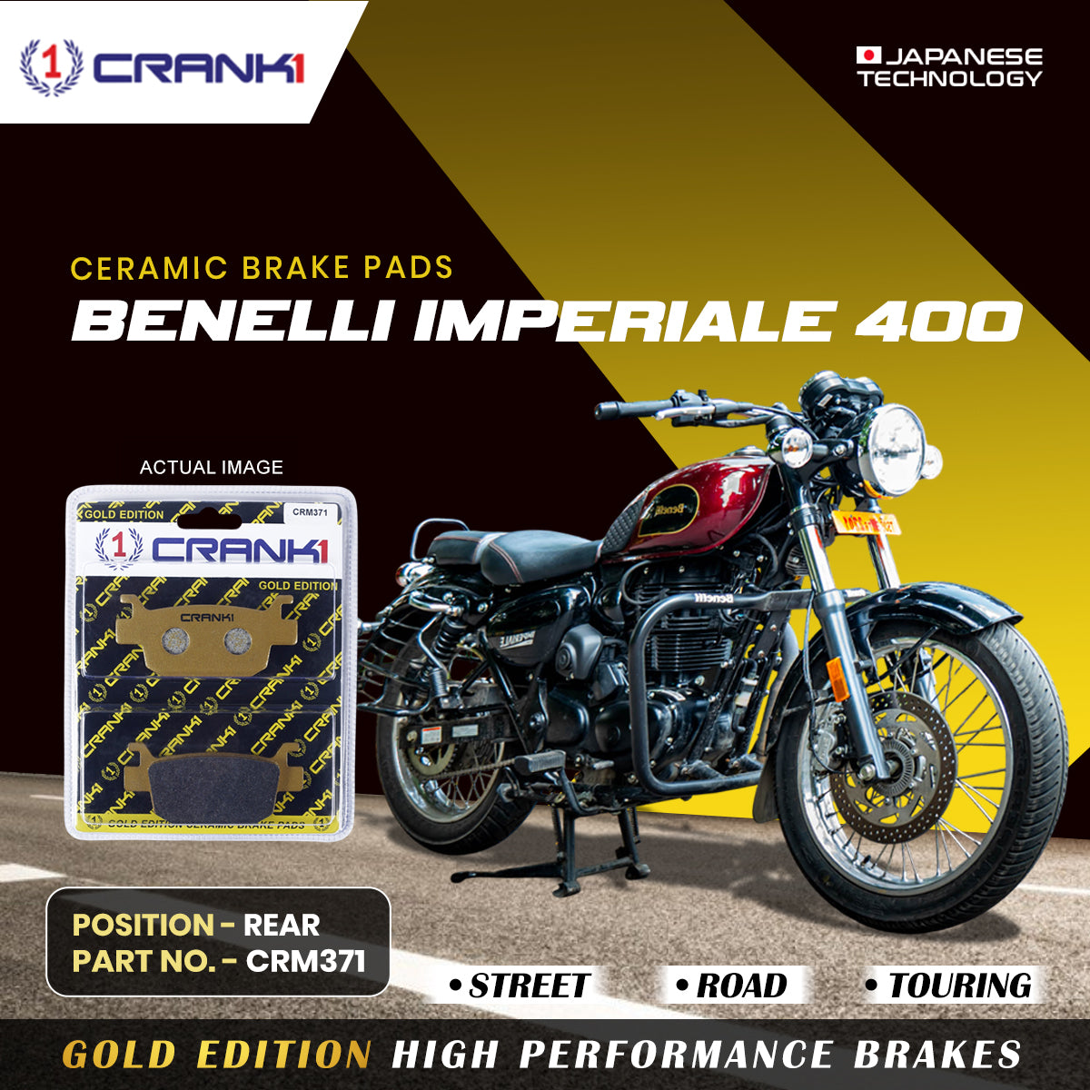 Crank1 Ceramic Brake Pads For Benelli Imperiale 400 - Rear - CRM371