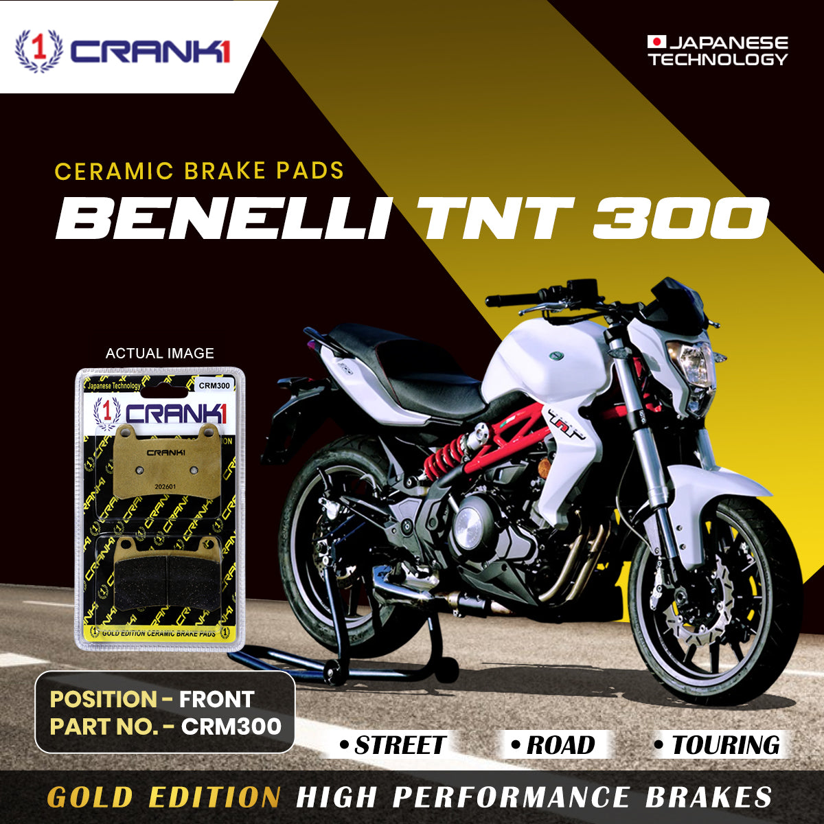 Crank1 Ceramic Brake Pads For Benelli TNT 300 - Front - CRM300