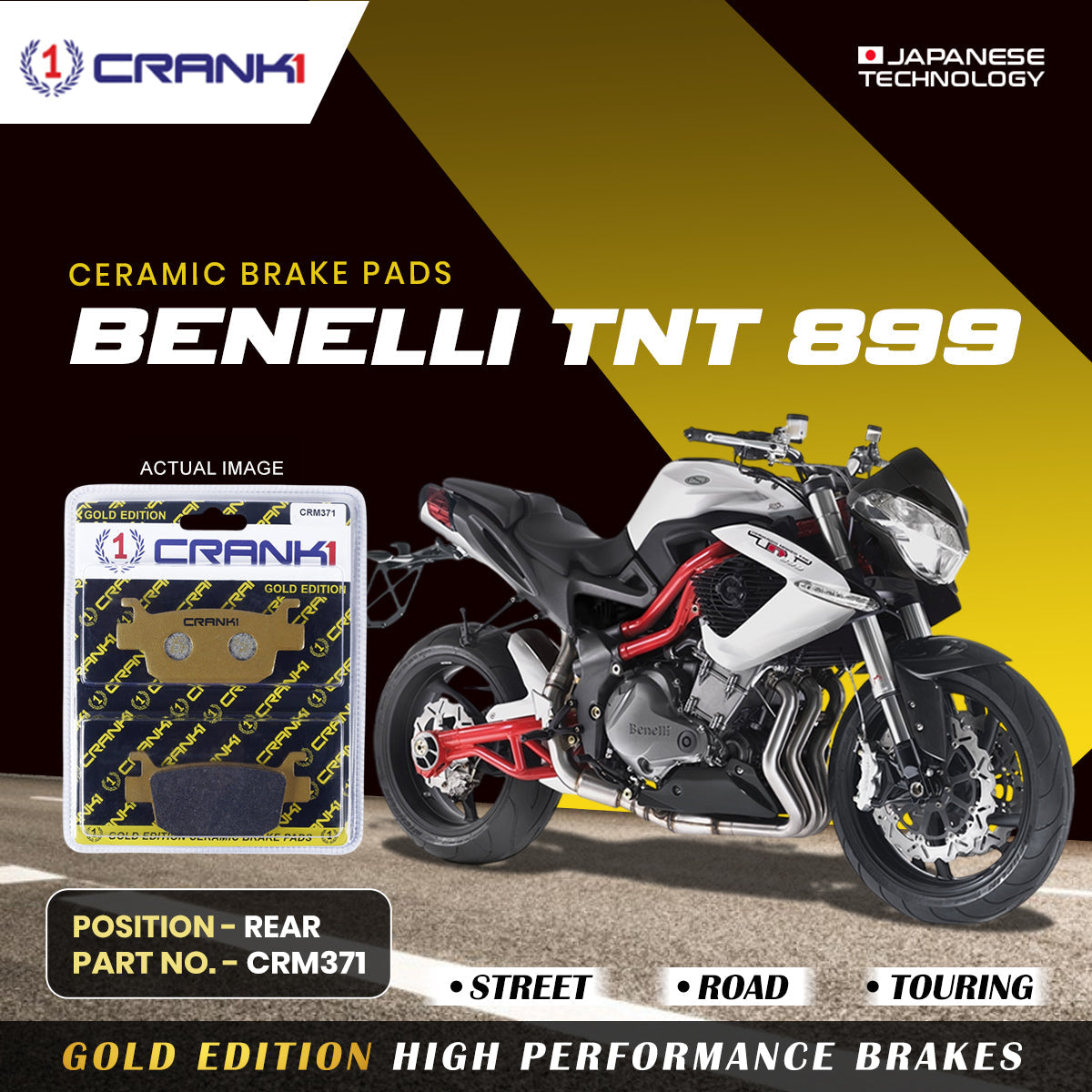 Crank1 Ceramic Brake Pads For Benelli TNT 899 - Rear - CRM371