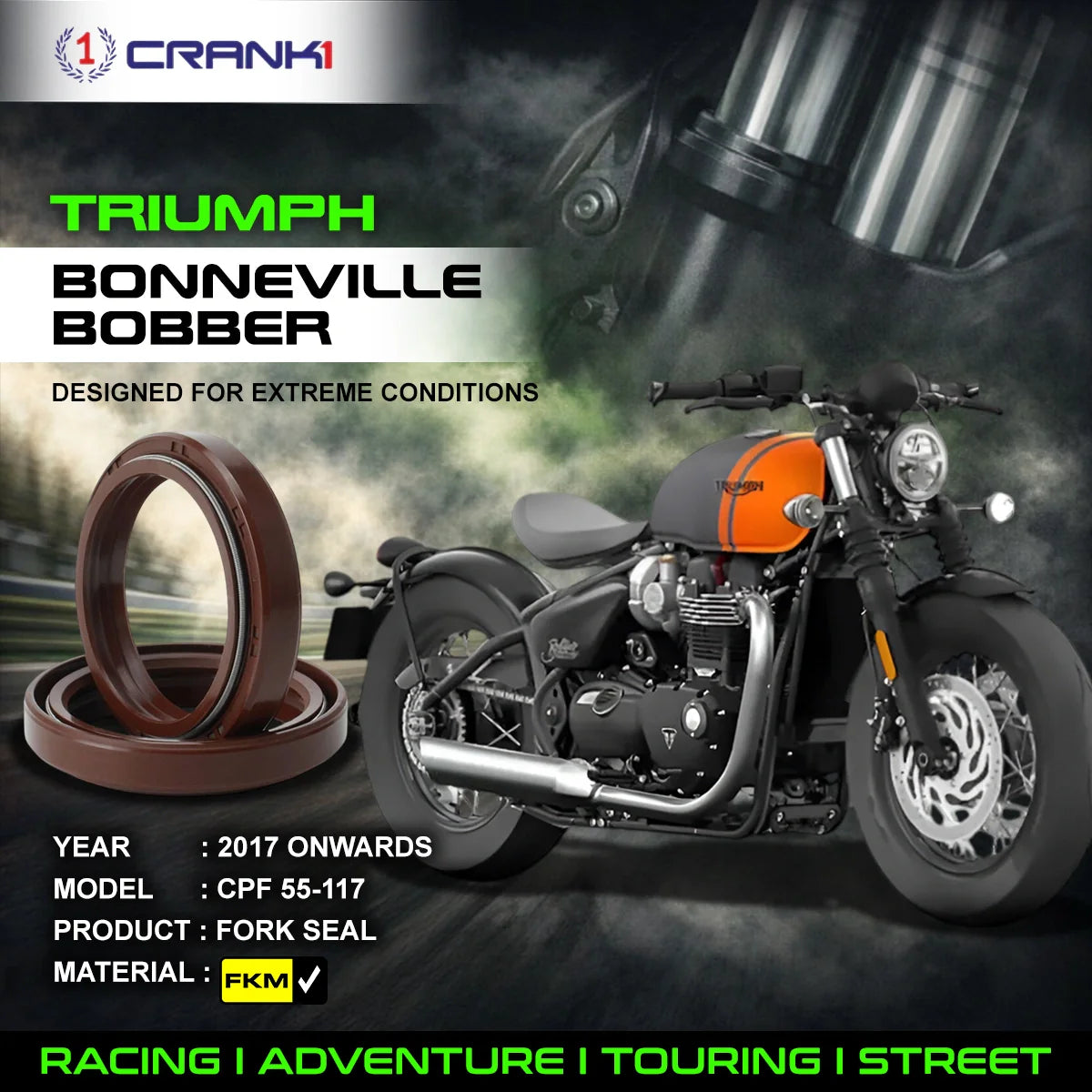 Crank1 Fork Oil Seals Pair For Triumph Bonneville Bobber (2017 Onwards) - CPF55-117