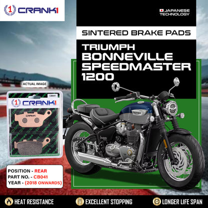 Crank1 Sintered Brake Pads For Triumph Bonneville Speedmaster 1200 (2018 Onwards) - Rear - CB041