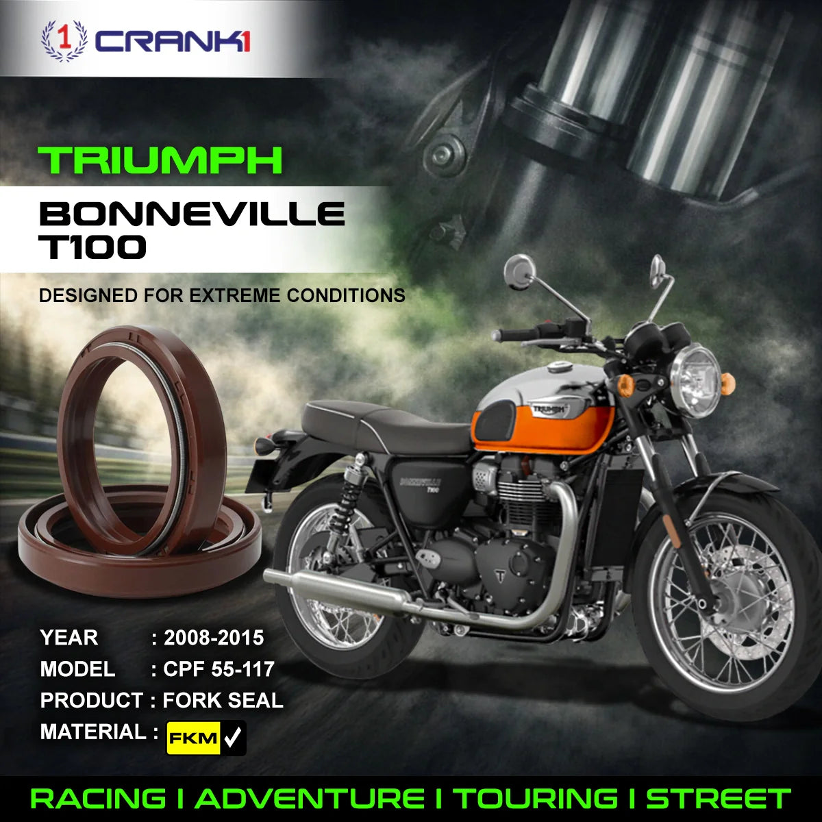 Crank1 Fork Oil Seals Pair For Triumph Bonneville T100 (2008-2015) - CPF55-117