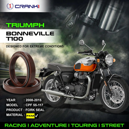 Crank1 Fork Oil Seals Pair For Triumph Bonneville T100 (2008-2015) - CPF55-117