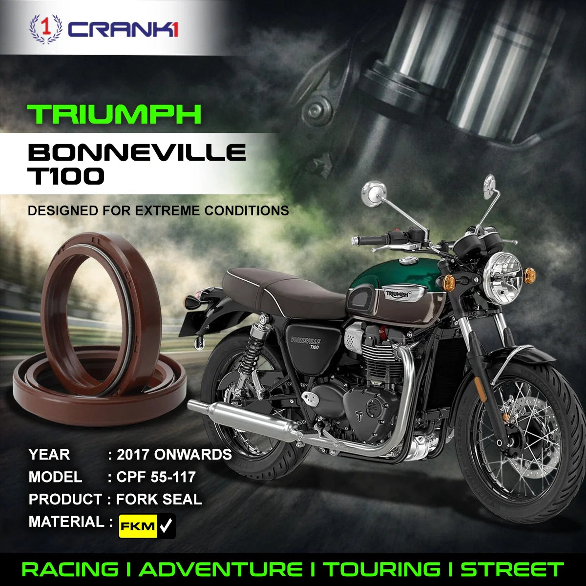 Crank1 Fork Oil Seals Pair For Triumph Bonneville T100 (2017 Onwards) - CPF55-117
